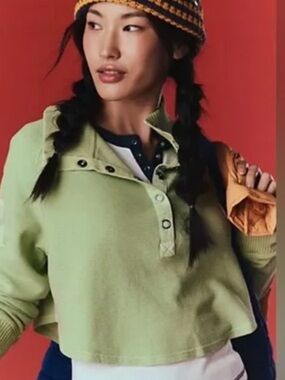 FP Movement So Fly Henley Layer Coddy Crop Top Lightening Lime Pullover Sz S